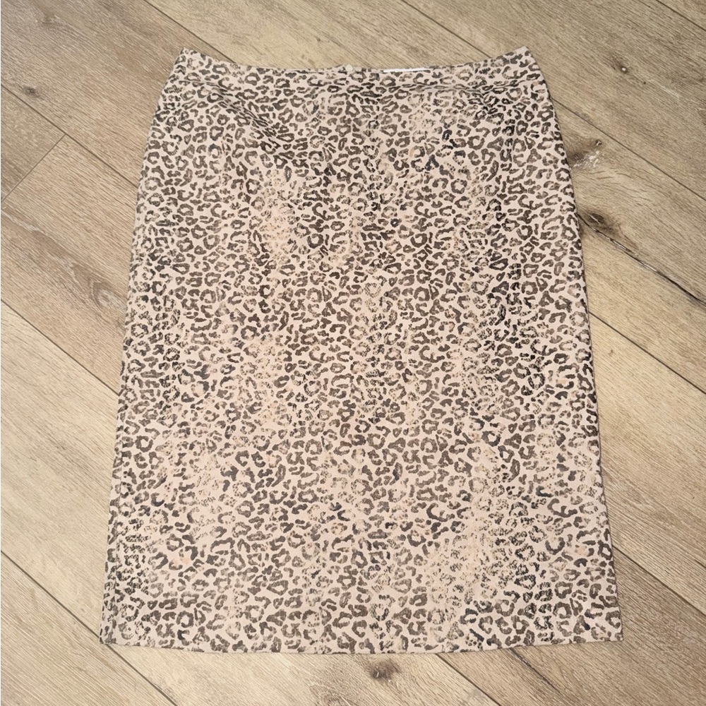 Carla Ferroni Suede Leopard Print Neutral Midi Pencil Skirt Medium